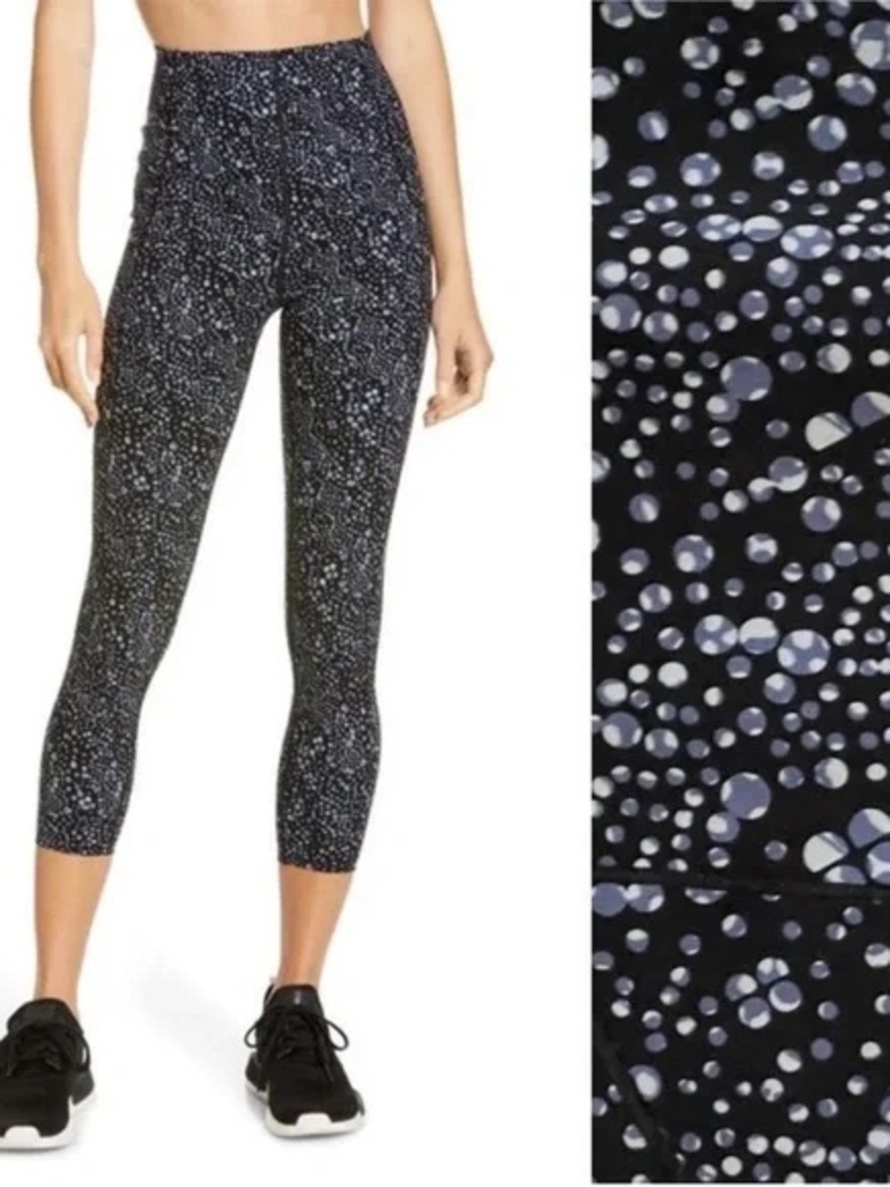 Sweaty Betty Power 7/8 Workout Legging Black Printed Dot Size 10 Large Pockets